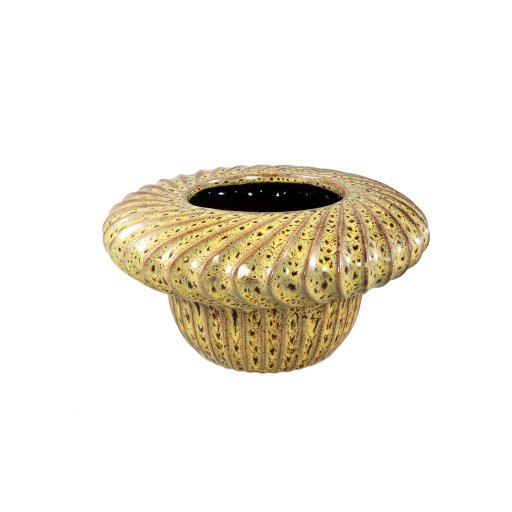 Sindi Yellow Ceramic Pot Round Shaped Lines Low M