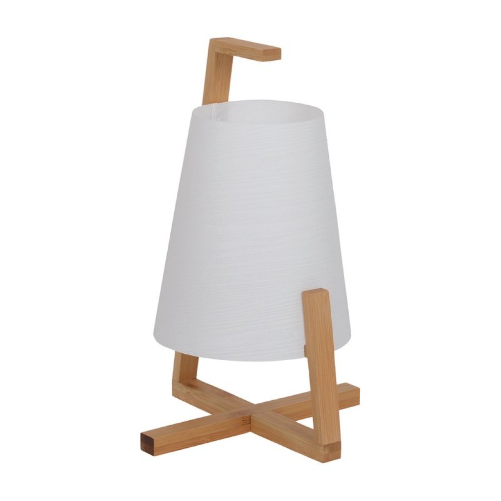 Bamboo table lamp with plastic screen "Shoji", with bamboo frame, nature and white, approx. 32 cm high, E14, for living room, dining room and office
