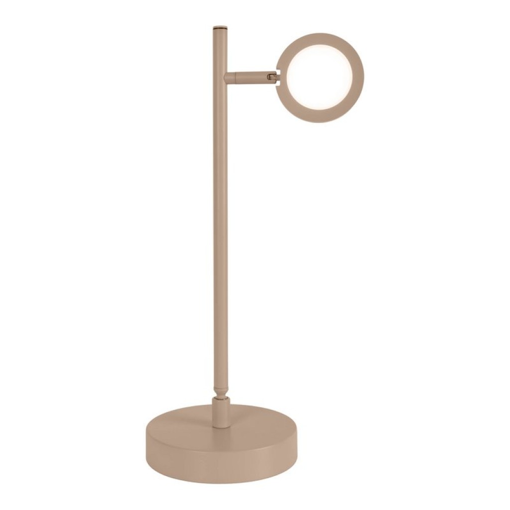LED cordless table light "Lupa", 45 cm high, made of lacquered aluminum (Frosted almonds, pantone 481 C) and white plastic, LED integrated, dimmable, touch sensor.