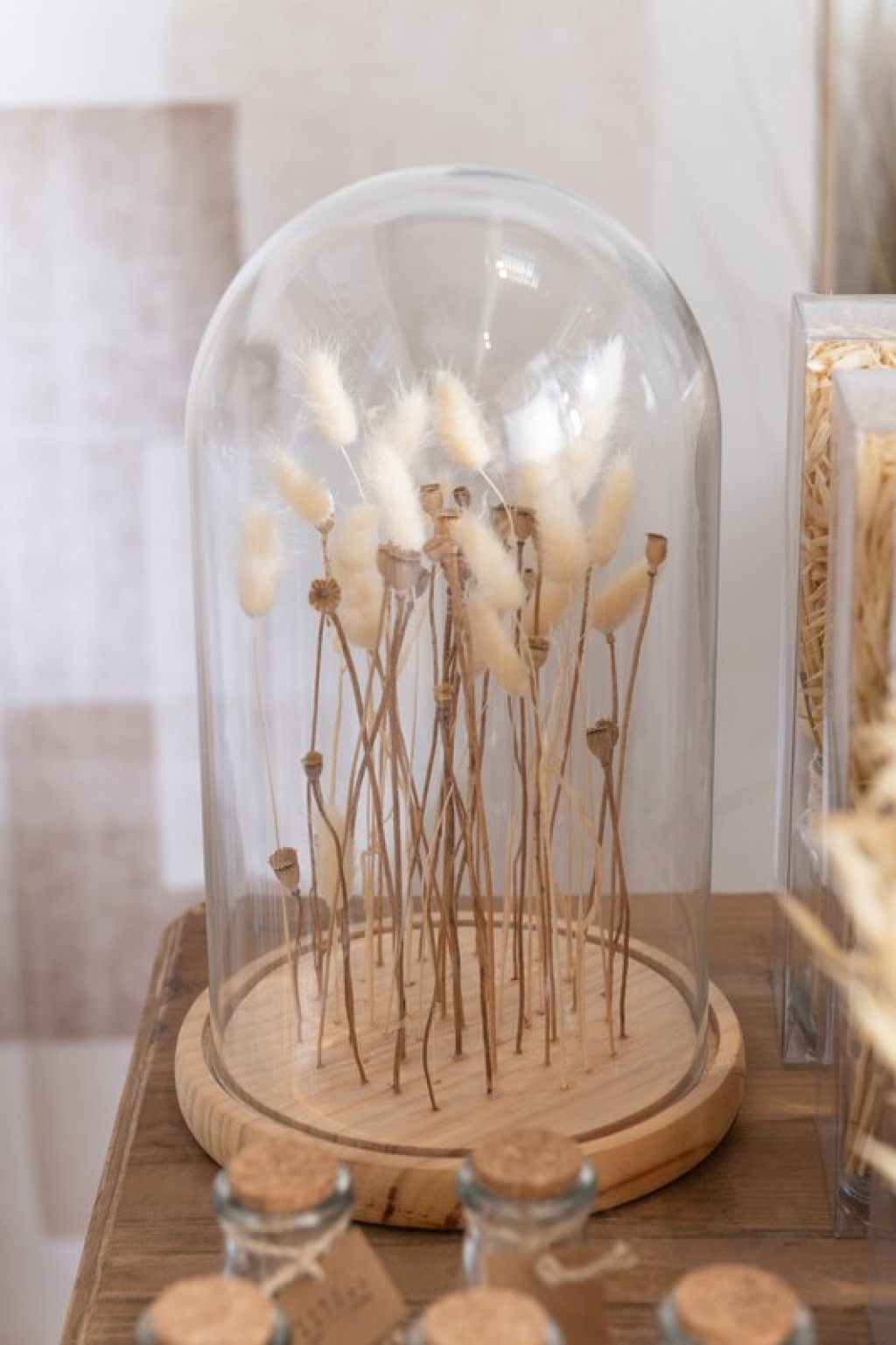 J-Line Stolp Droogbloemen Ecru/Bruin Glas Hout Small 