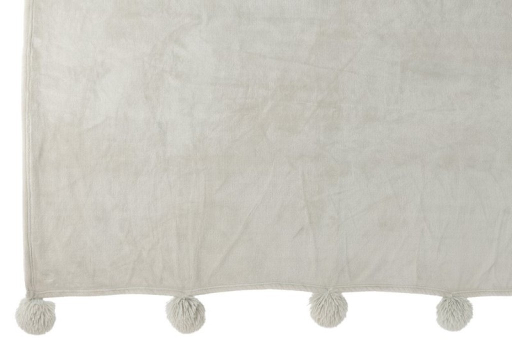 J-Line Plaid Pompom - polyester - light gray - 170 x 130 cm