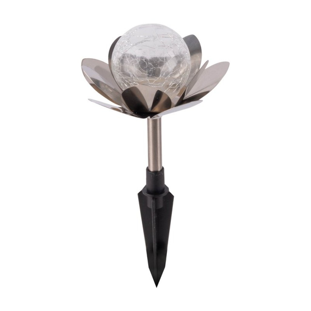 Solar-deco-earthspieß 3 Set "Lule" Ø approx. 10 cm, approx. 20 cm high, stainless steel, glass with a crackle effect