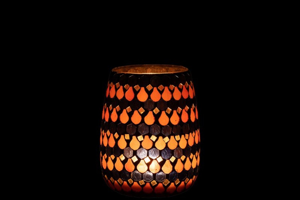 J-Line lantern Mosaic Drop - glass - orange/blue - medium