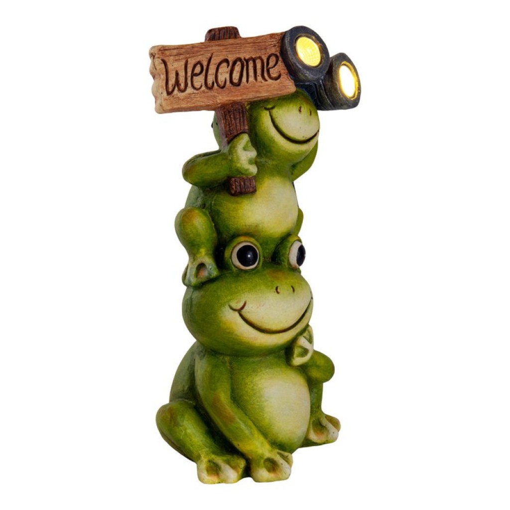 LED Solarleuchte "Frosch" für Terrasse und Garten, aus grünem Kunststoff mit fest verbauten LEDs, Deko Lampe für Außen ca. 45 cm hoch
