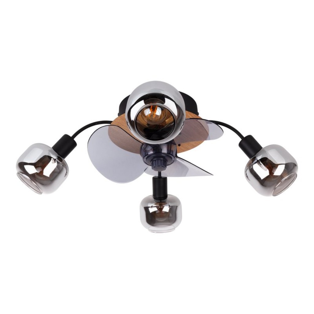 Ceiling lamp including fan "Fumoso", in black, brown and nature, for E27, Ø 51 cm