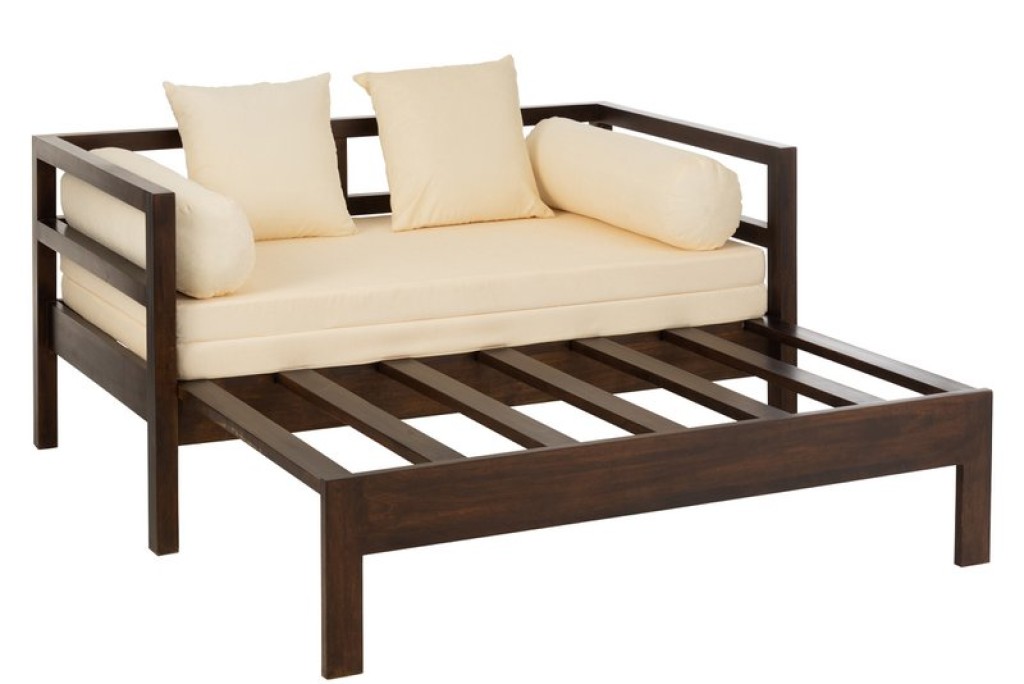 J-Line Conie sofa bed - mattress + 4 pillows - wood - dark brown
