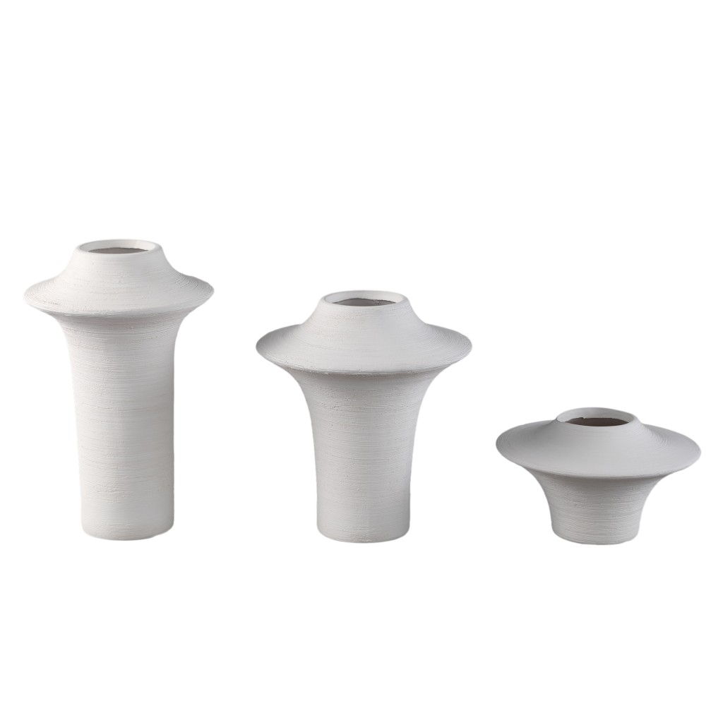 Rinder White Matt Ceramic Wide Ring Vase High S