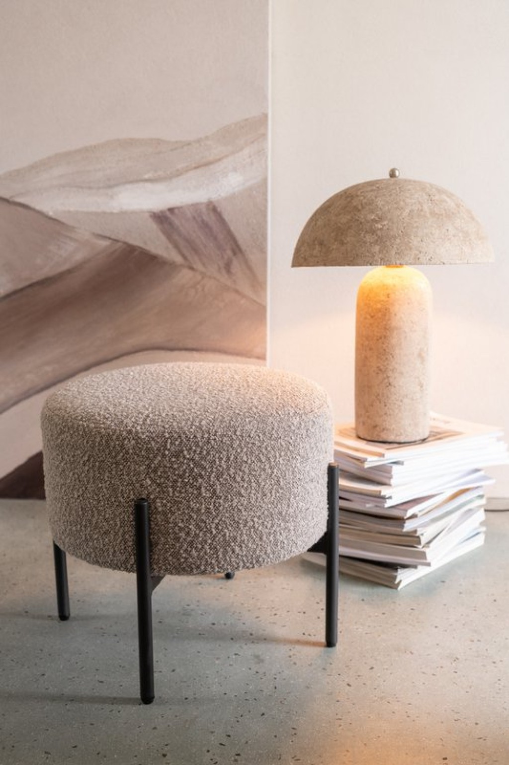 J-Line Table lamp Mushroom Paper Mache Beige