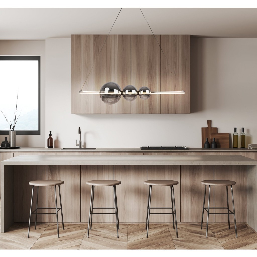 LED hanglamp Chrome "NOVA" gemaakt van chroom -gekleurd metaal, plastic en rookglas, met stevig ingebouwde LED's, ca.