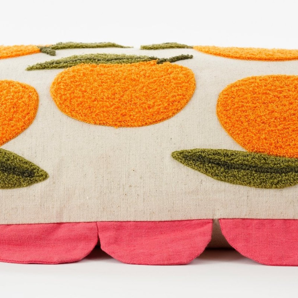 Oranges Decorative cushion - L65 x B45 x H10 cm - Cotton - Off -White, Orange, Pink