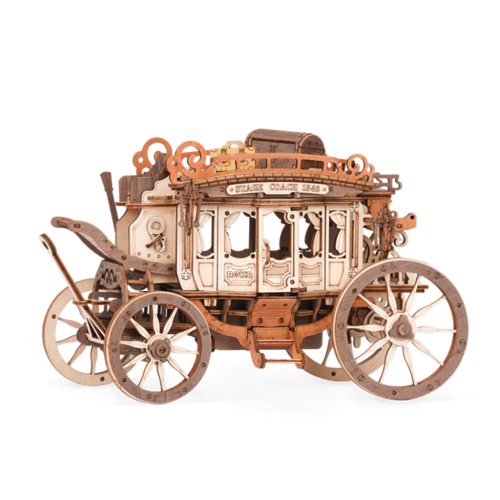 Music Box Wood DIY 3D Mechanical Music Box Stagecoach / Mechanical Music Box Carriage, Robotime, AMKA1, 21.8x11.2x14.6cm