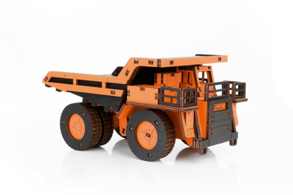 Eco Wood Art 3D Mechanical Puzzle, Dump Truck, 3977, Orange, 20.6x10.7x12.5cm