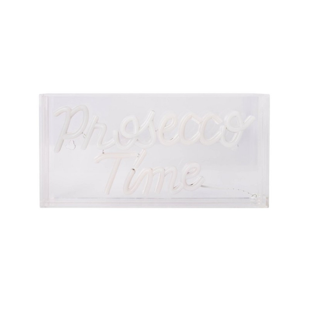 LED font light "Prosecco Time" decoration for inside 30 x 15 cm, in blue and magenta-red