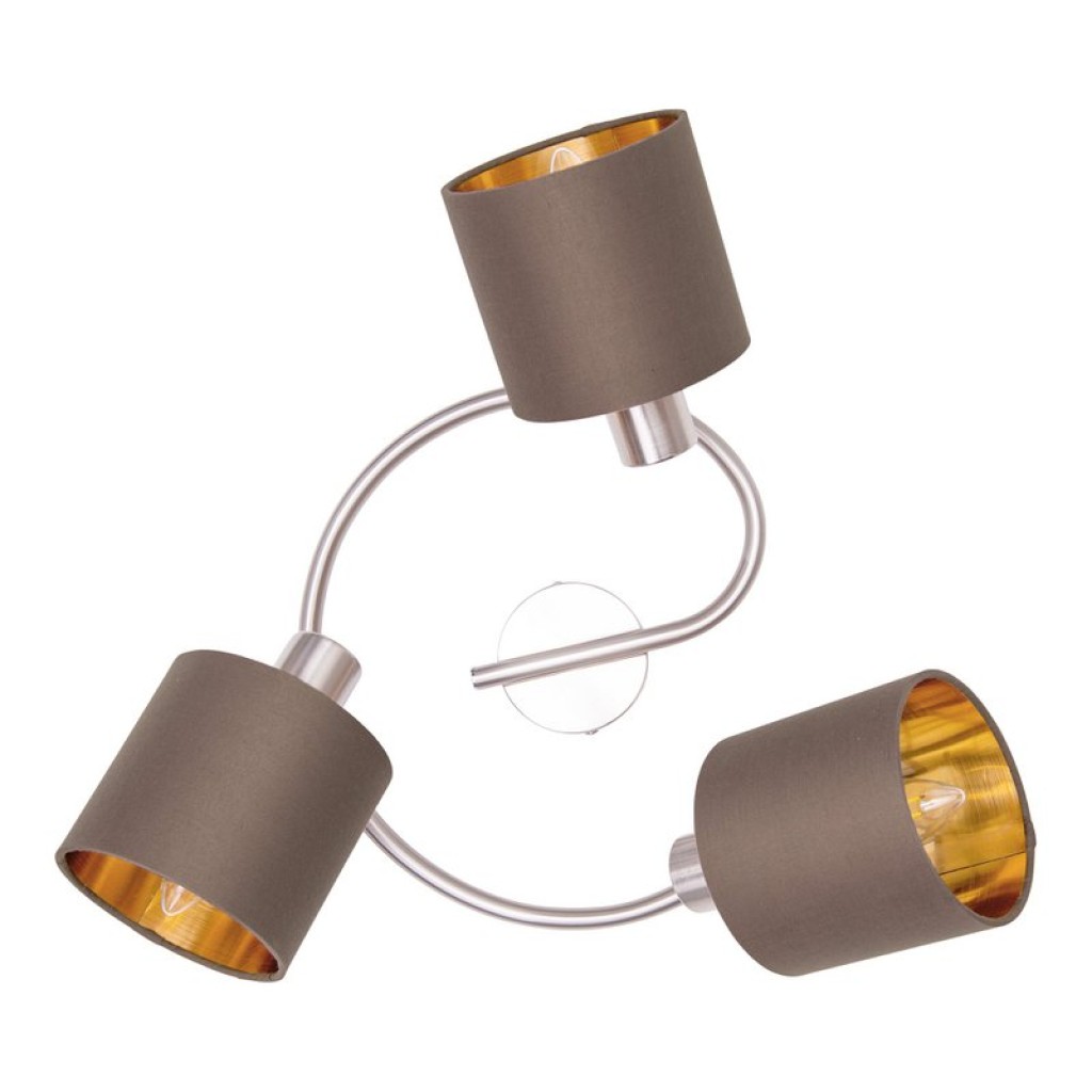 3-seater wall and ceiling rondel "Maron" made of metal-satin-matt with fabric umbrellas in brown, with E14 socket, lamp for living room, dining room, hallway and office, 28.5 cm diameter