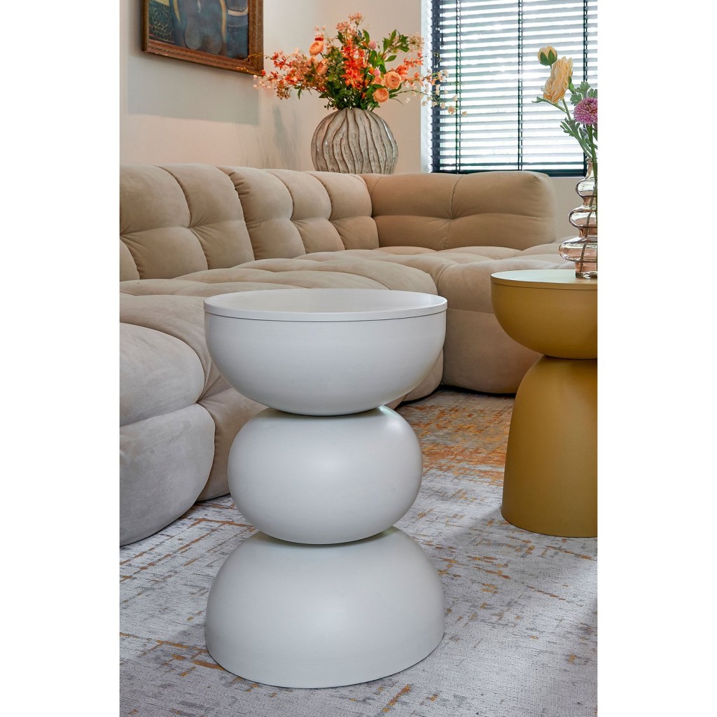 Luna Bijzettafel - H46 x Ø32 cm - IJzer - Off-white