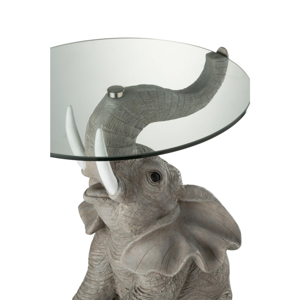 J-Line tafel Olifant - poly/glas - grijs