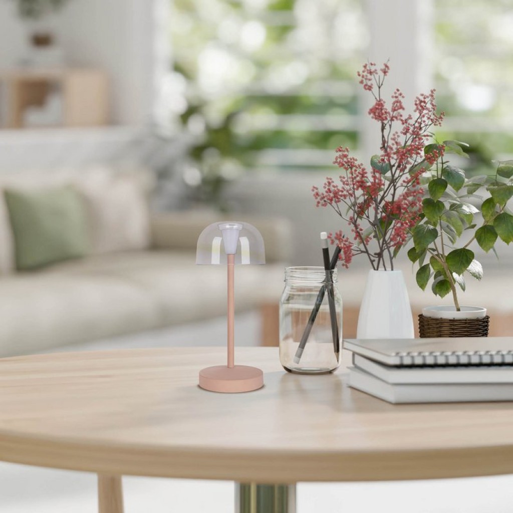 2-er Set LED battery table lamp "Gomba" for outside and inside, made of metal and plastic in Frosted Almond, 18.5 cm high