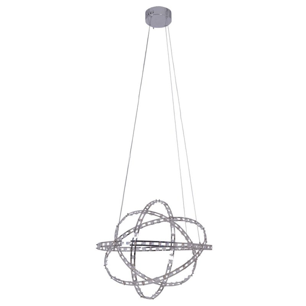 LED pendant lamp "Cosmos" metal and plastic in chrome, Ø60 cm, with firmly built -in LEDs, lighting for living room, dining room or office.