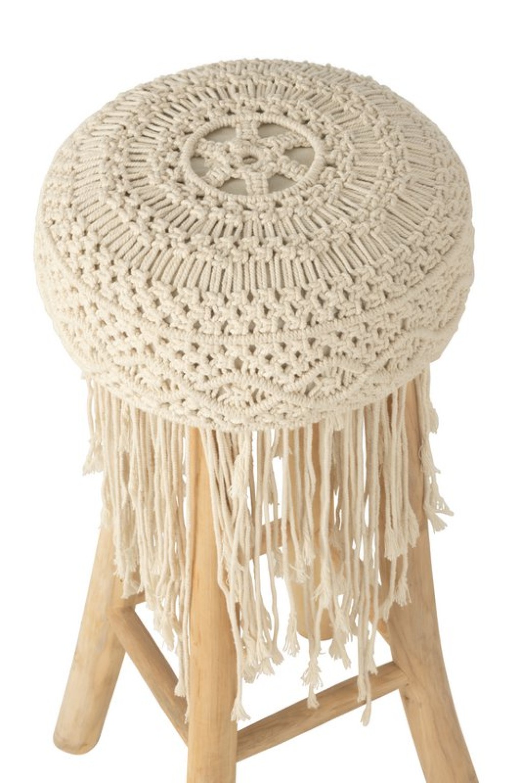 J-Line Bar Chair Fringes Wood/Macrame White