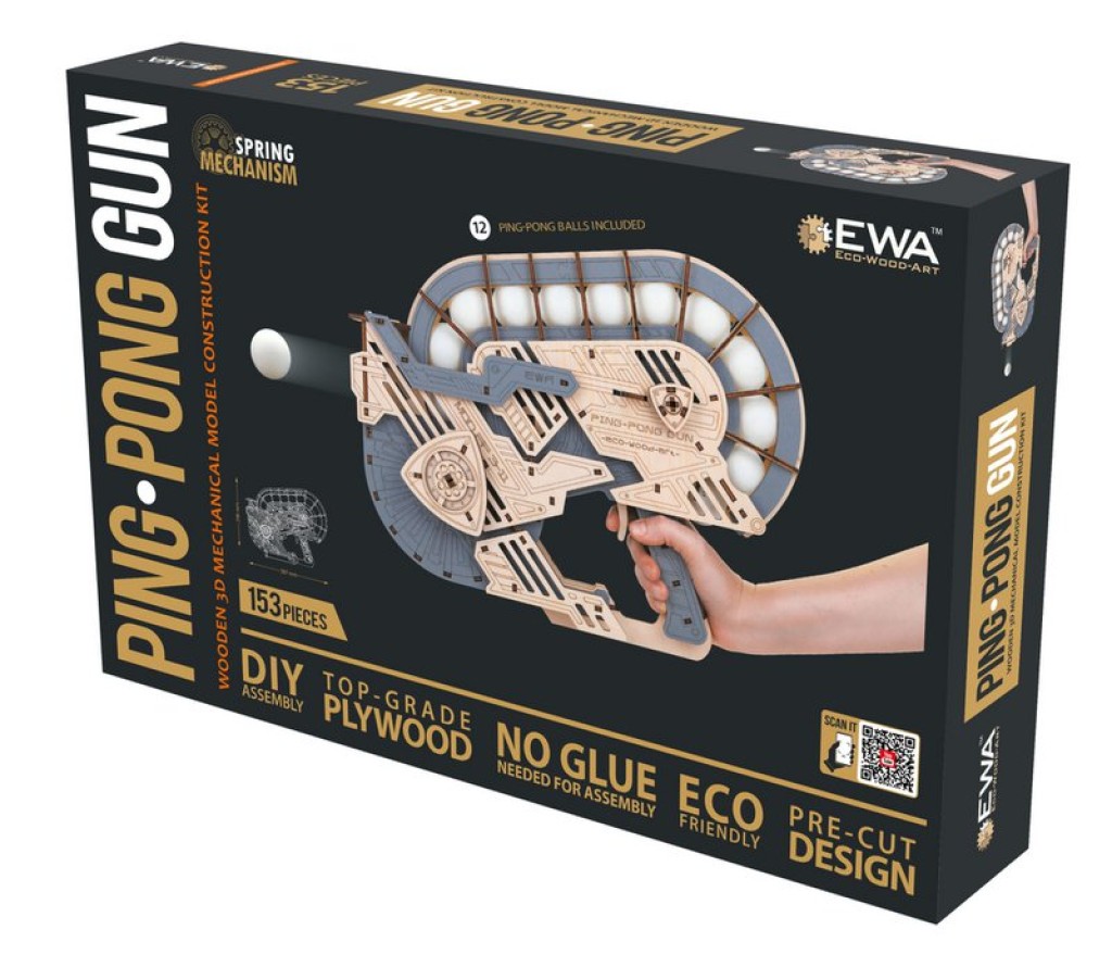 Eco Wood Art 3D Mechanische Puzzel, Ping Pong Gun, 4189, 38,7x9,6x29,8cm