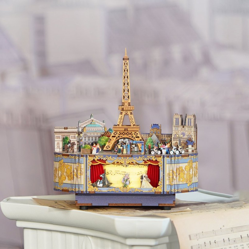Music box DIY 3D Houten Romantic Paris Tone-Cheer, TQ036, 16x14x17.7cm