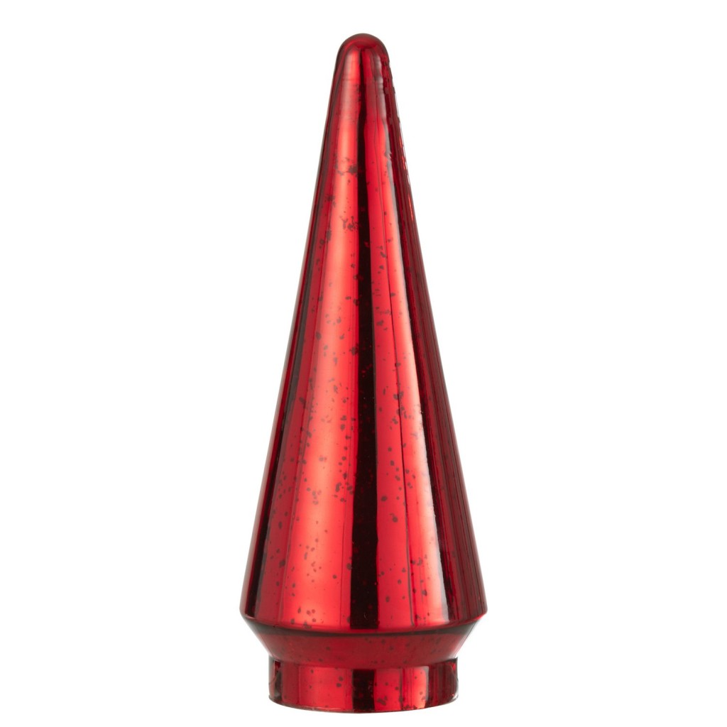 J-Line decoratie Kerstboom - glas - rood - large - LED lichtjes