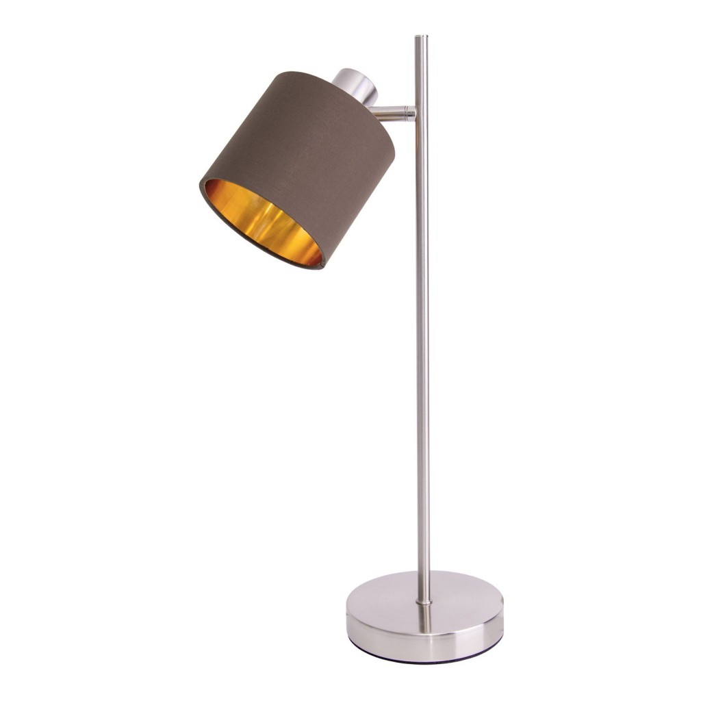 Tafellamp "Maron" gemaakt van metaal-satine-meter met stof paraplu's in bruin, met E14-aansluiting, lamp voor woonkamer, eetkamer, gang en kantoor, tafellamp 51 cm hoog
