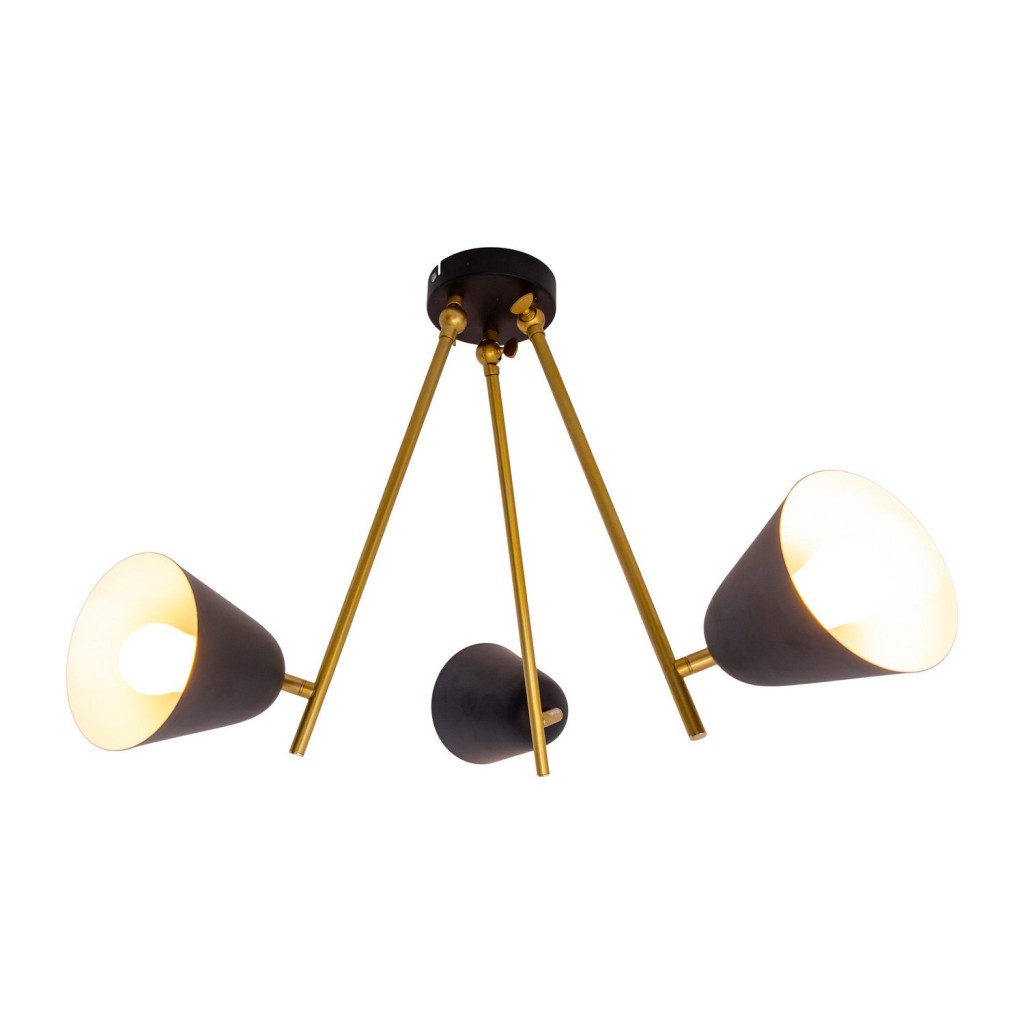 3-zits plafondlicht "Triton" gemaakt van black metal met E27-versie, verlichting voor woonkamer, eettafel of kantoor
