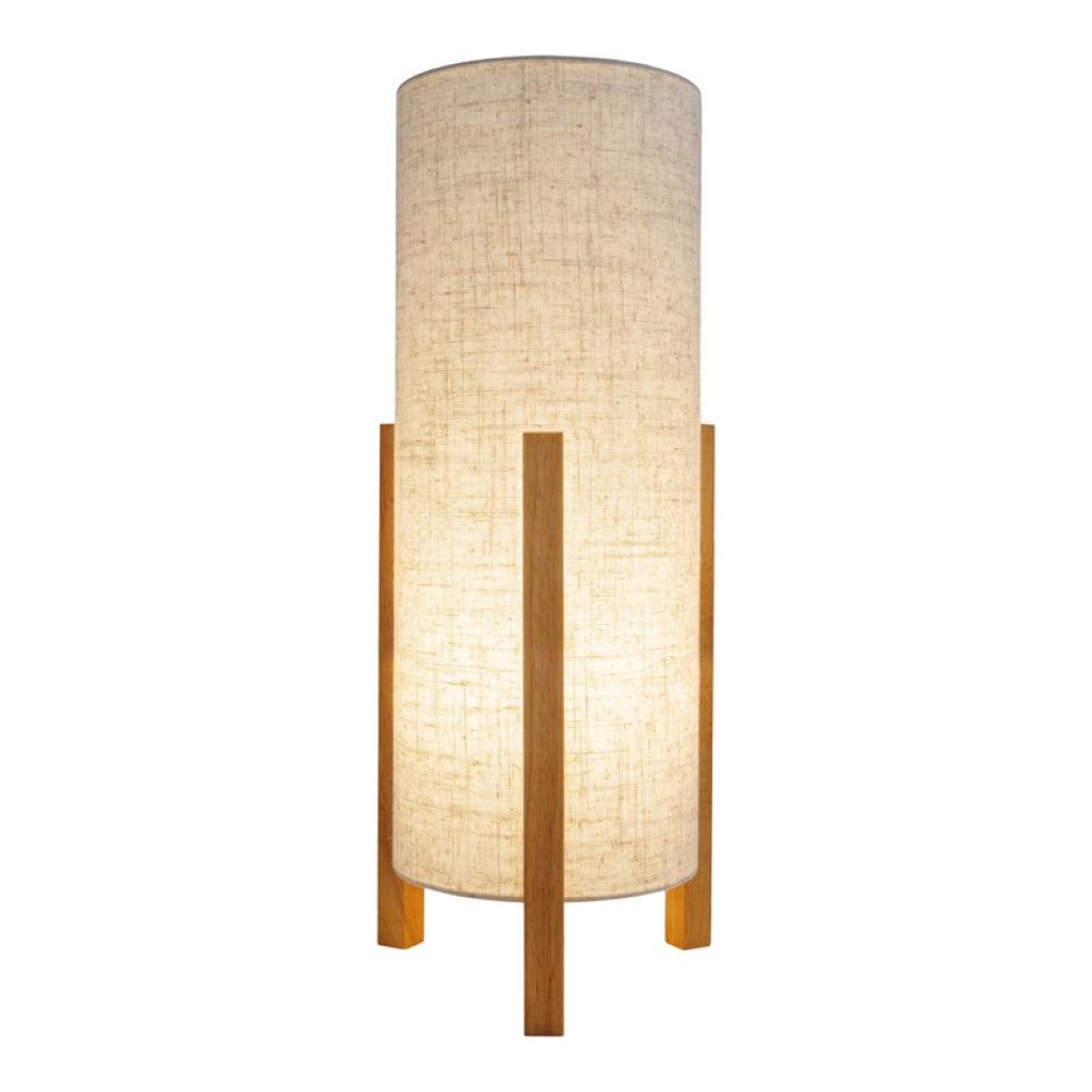 Tischleuchte "MATILDA" klassische Tischlampe mit natürlicher Ausstrahlung durch Holz und Stoffschirm, E27 Fassung, 52 cm hoch