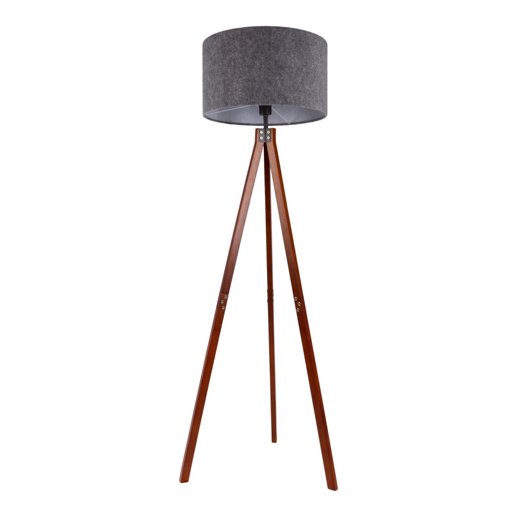 Staande lamp "Filco" Ø Ca. 45 cm, 147 cm hoog, gemaakt van hout en plastic in bruin en grijs, voor E27, voor woonkamer, slaapkamer en eetkamer