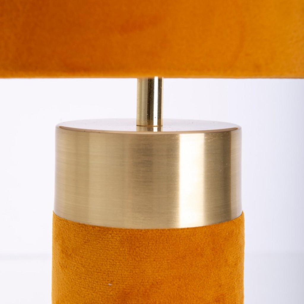 Tischleuchte "BORDO" 32cm hoch aus Metall und Velours in Gold und Braun, mit E14-Fassung, Lampe für Esszimmer, Wohnzimmer, Diele oder Büro
