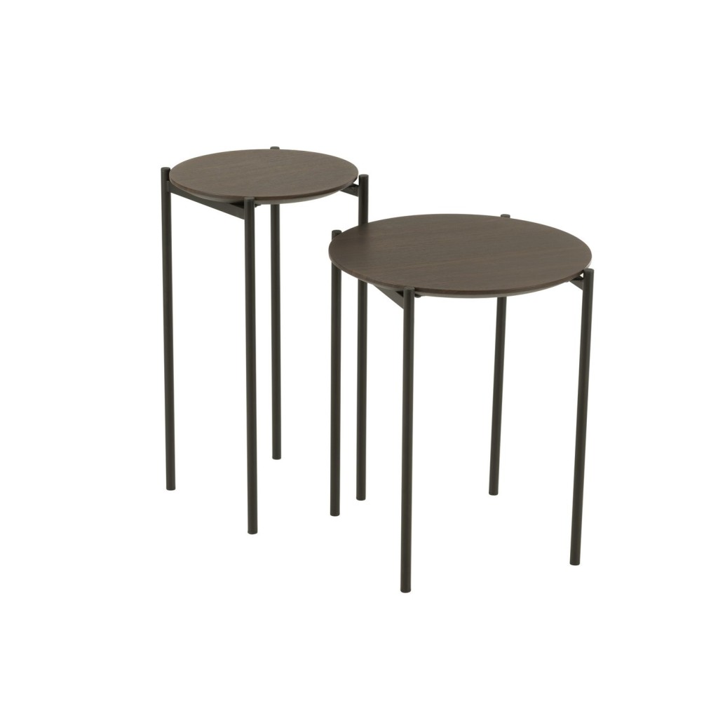 J-Line bijzettafel Rond - hout/metaal - donkerbruin - set van 6
