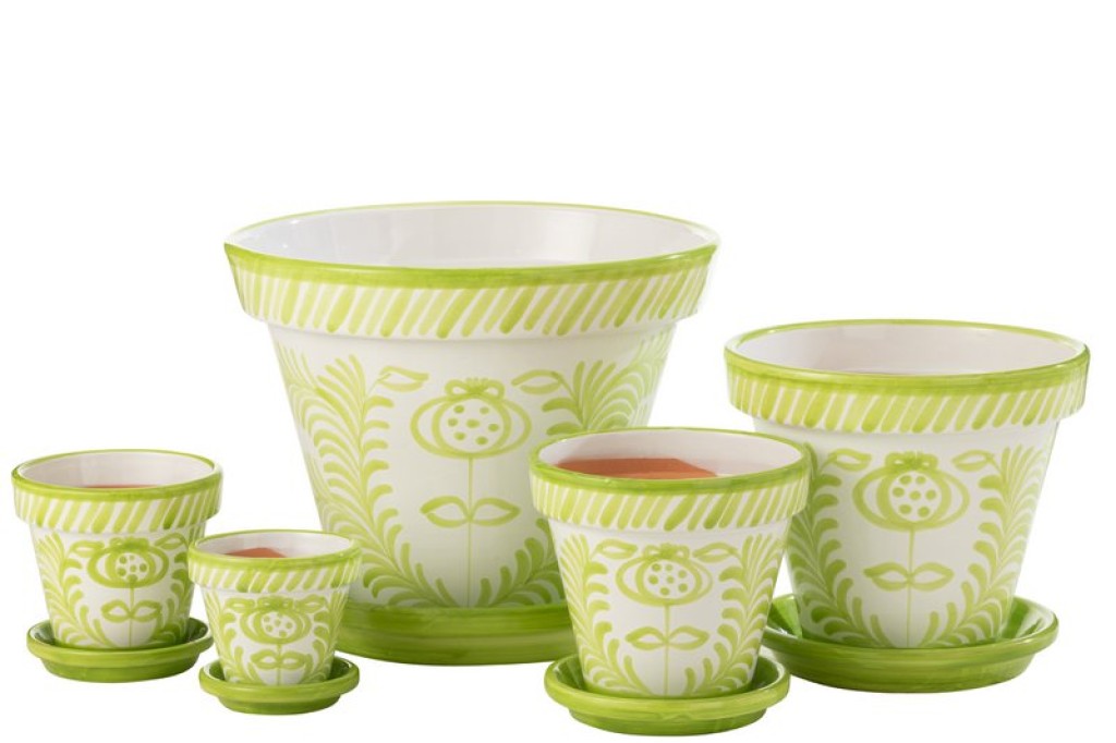 J-Line Flowerpot+Plate Granada Handmade+Painted Ceramic Green Extra Large