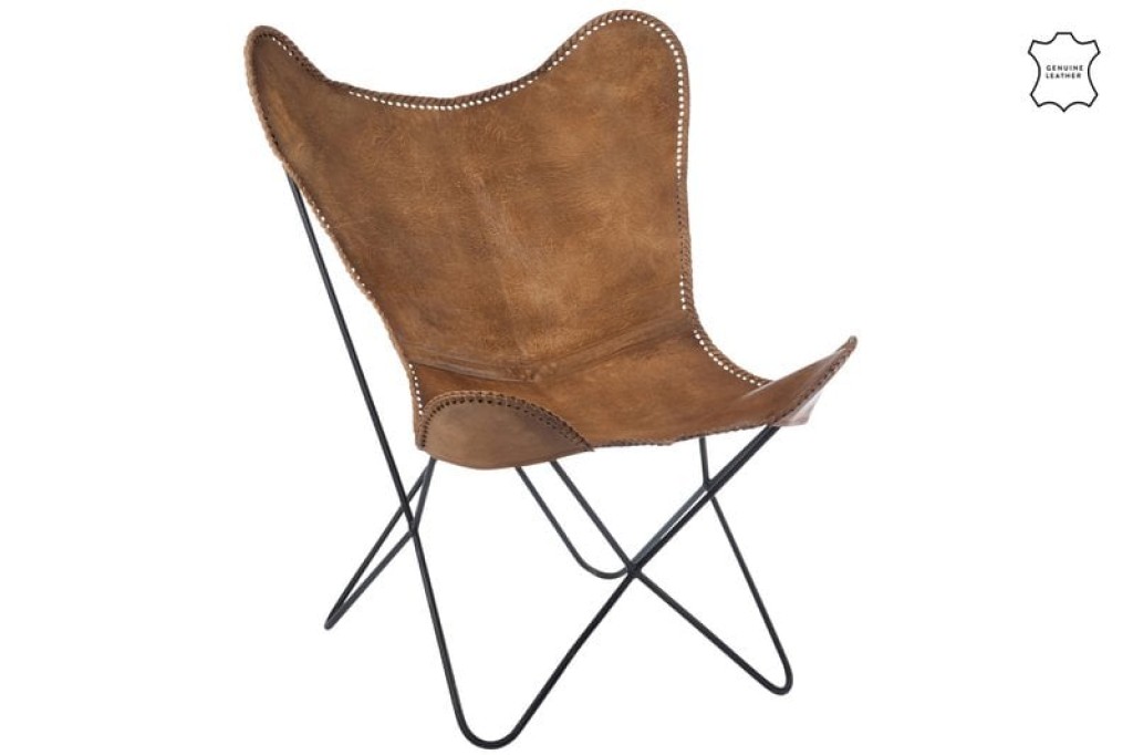 J-Line Lounge chair - leather/metal - cognac