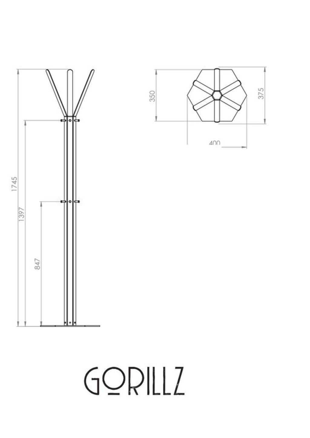Gorillz Molto - Industrial - Standing Coat Rack - 14 Coat Hooks - Yellow