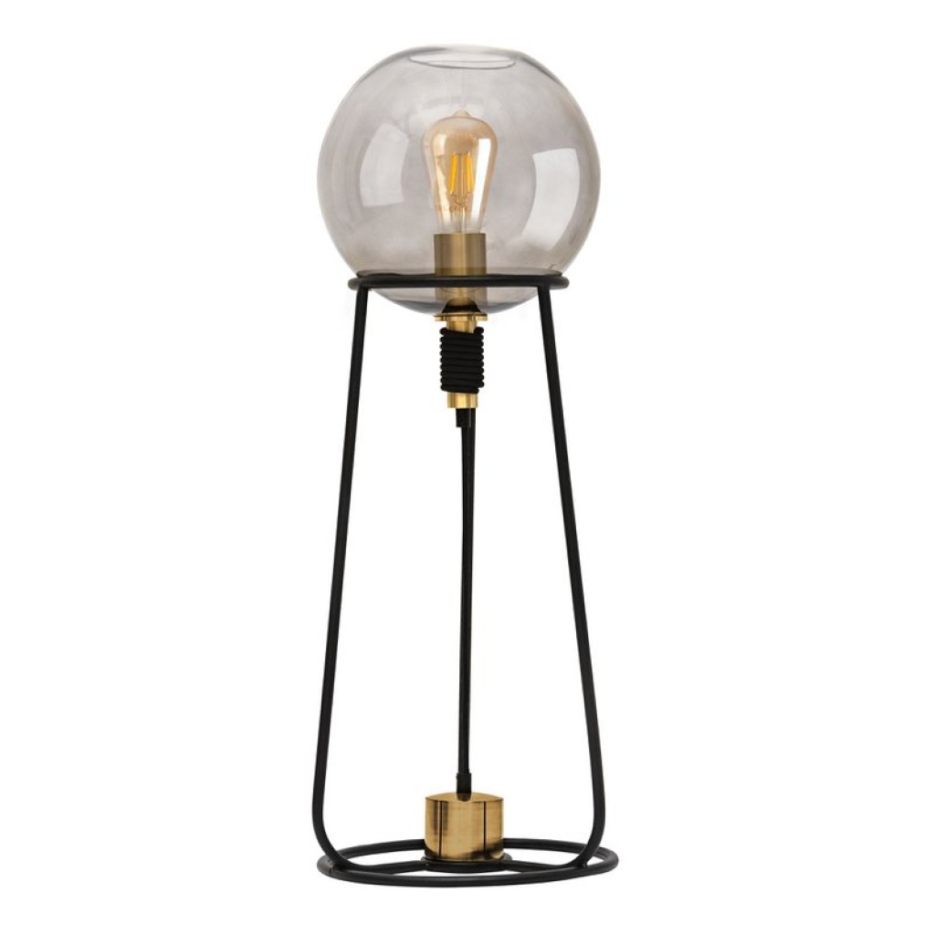Table lamp "Stelo", modern table lamp made of black metal and smoke glass, E27 socket, 71 cm high, for dining room, living room, hallway or office,