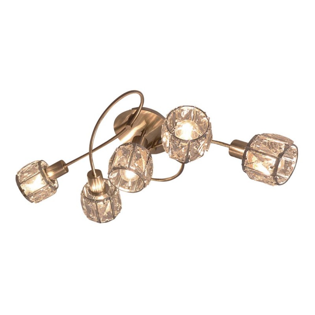 5-LED ceiling light "Josefa", metal ceiling lamp and glass in stainless steel look, with E14 version Filament Lamps included, for living room, dining room, hallway or hallway 61 x 36 x 21 cm