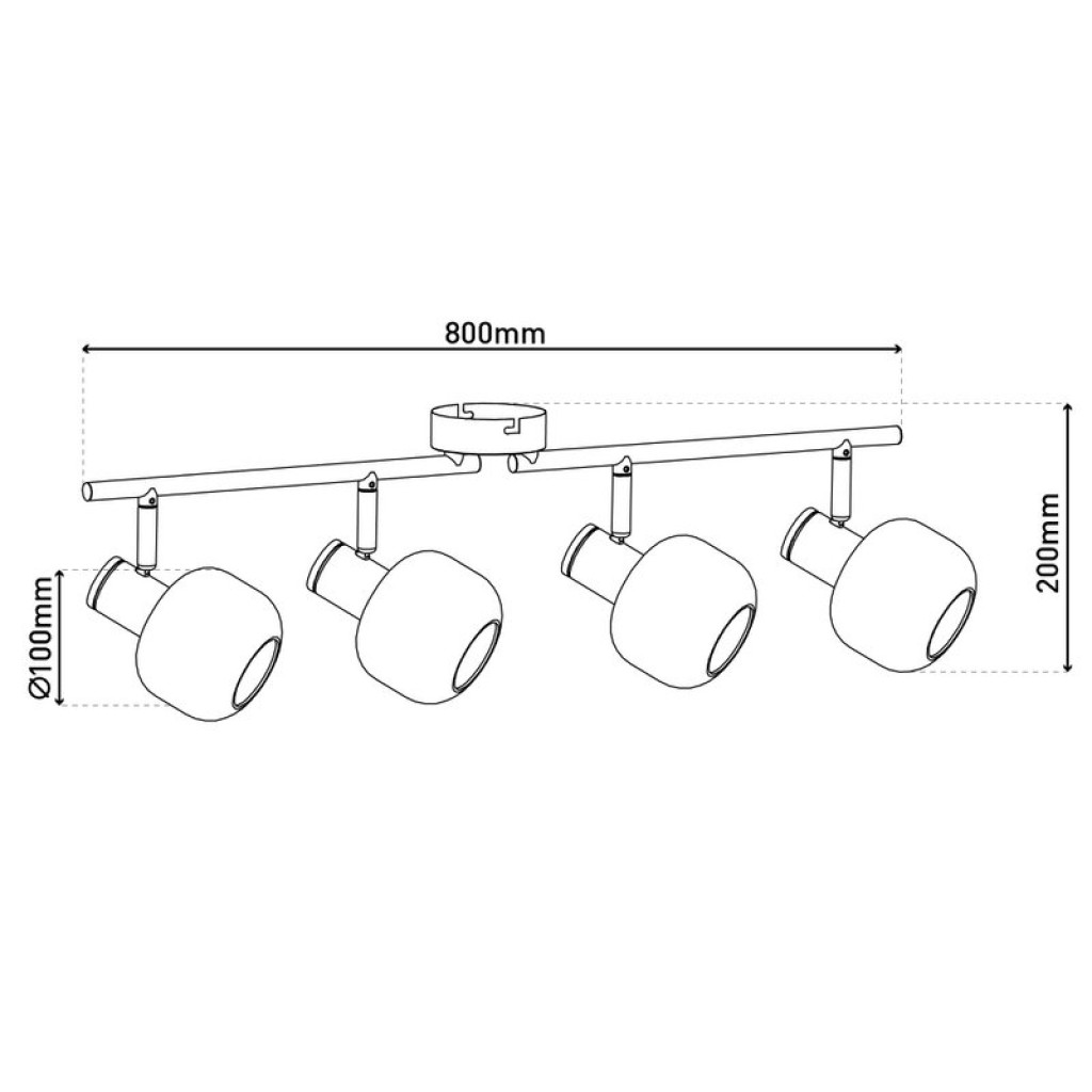 4er Spot Deckenleuchte "FUMOSO", Deckenlampe aus Metall und Rauchglas in Schwarz,, mit E14-Fassung, für Esszimmer, Wohnzimmer, Diele oder Büro, 80 x 20 cm