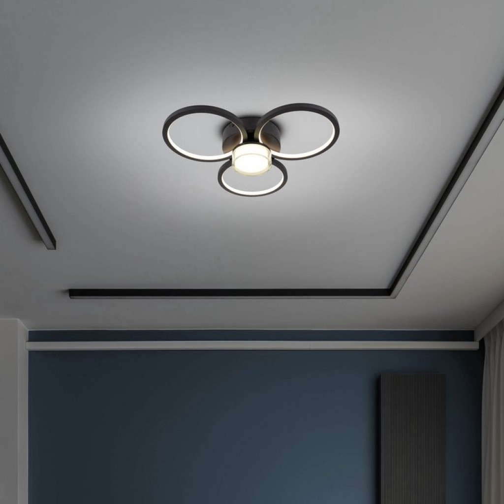 LED ceiling light "Cimo" made of black metal and plastic, Ø approx. 43.6 cm, dimmable by wall switch