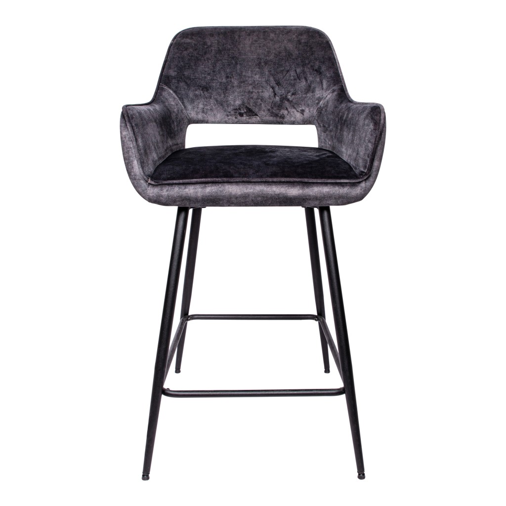 Fal LOW Velvet Anthracite Bar Stool Black Metal Le