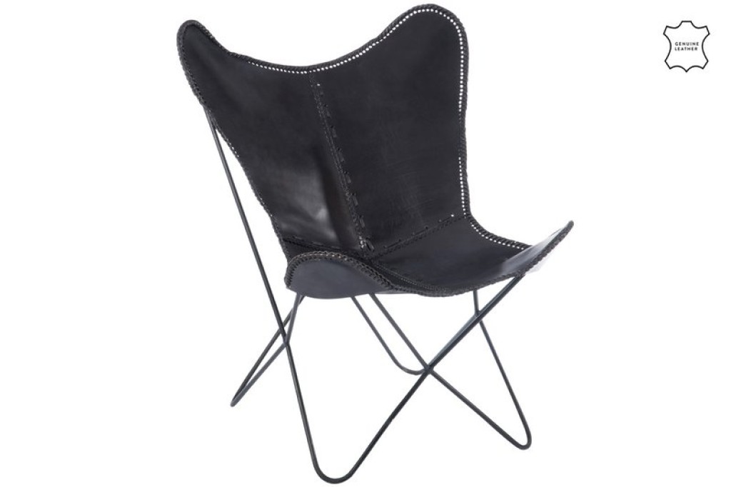 J-Line Lounge chair - leather/metal - black