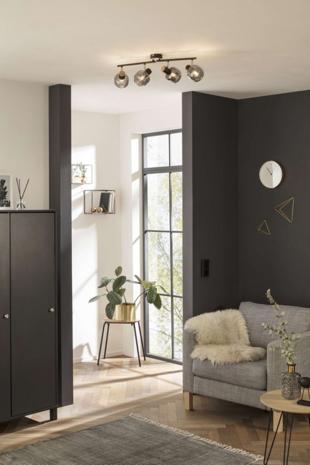 4er Spot Deckenleuchte "FUMOSO", Deckenlampe aus Metall und Rauchglas in Schwarz,, mit E14-Fassung, für Esszimmer, Wohnzimmer, Diele oder Büro, 80 x 20 cm