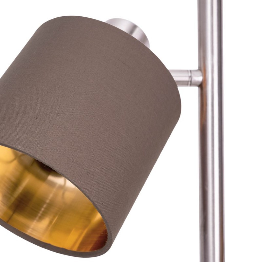 Stehleuchte "MARON" aus Metall satiniert-matt mit Stoffschirmen in Braun, mit E14-Fassung, für Esszimmer, Wohnzimmer, Diele oder Büro, Lampe für Wohnzimmer, Esszimmer, Flur und Büro, Stehllampe innen 153 cm hoch