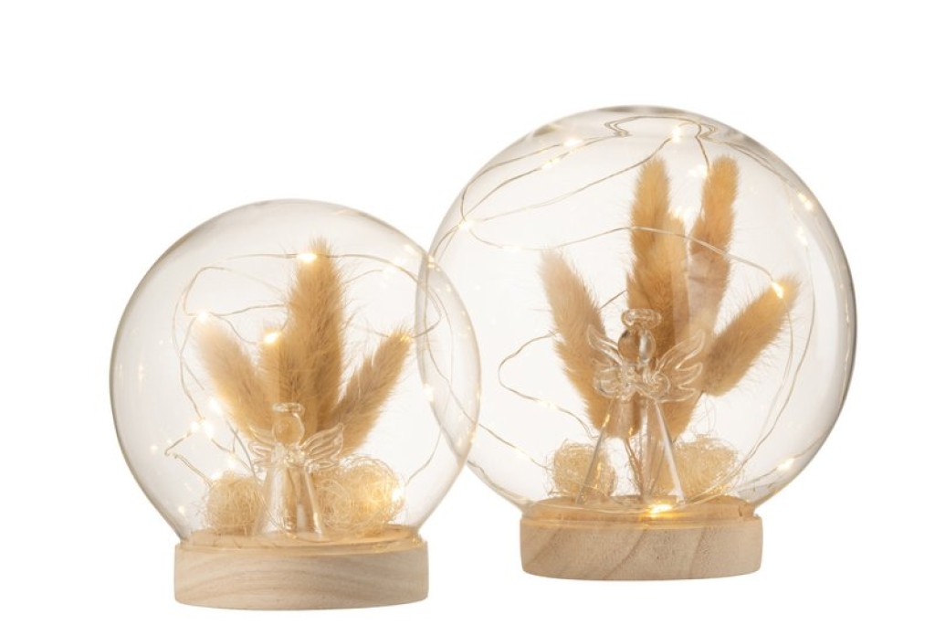 J-Line decoration Bell Jar Angel - glass/wood - natural - LED - large
