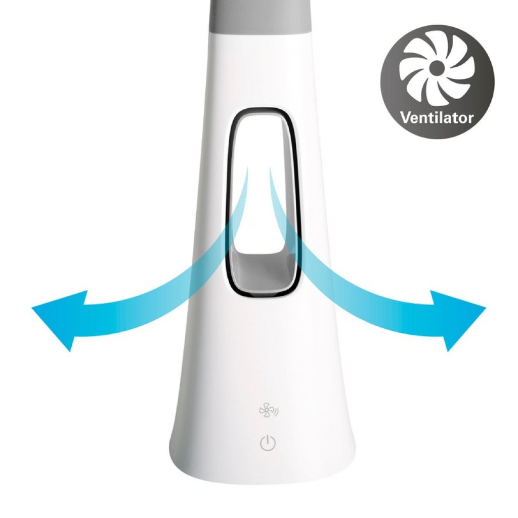 LED table light "Ventu" with fan, with touch, dimmable, made of white plastic, firmly built-in LEDs, 40 cm high