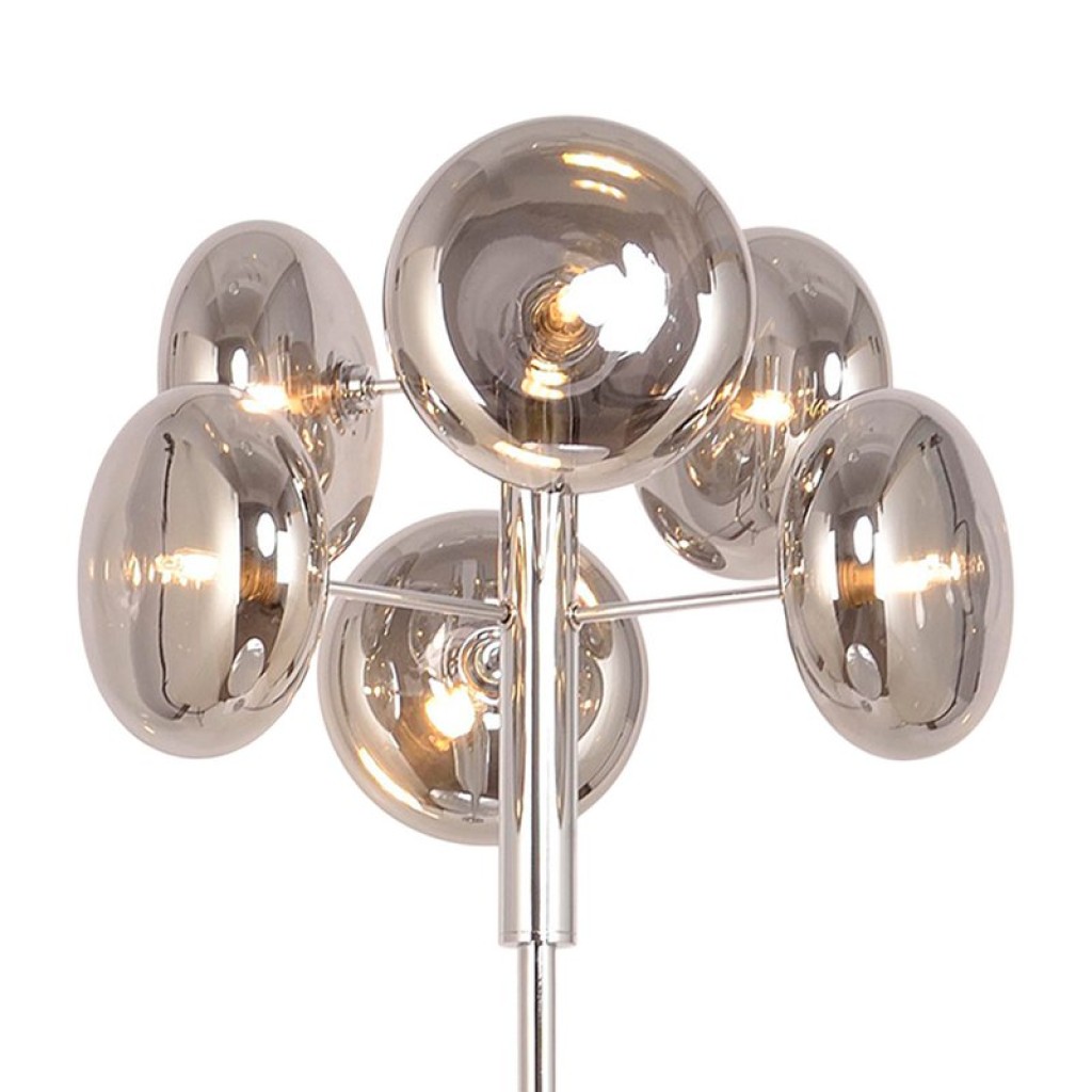 Stehleuchte "ORION" smoky, ca. 165 cm hoch, aus chromfarbenem, rostfreiem Stahl und Rauchglas, G9-Sockel, Beleuchtung für Wohnzimmer, Esszimmer oder Büro.