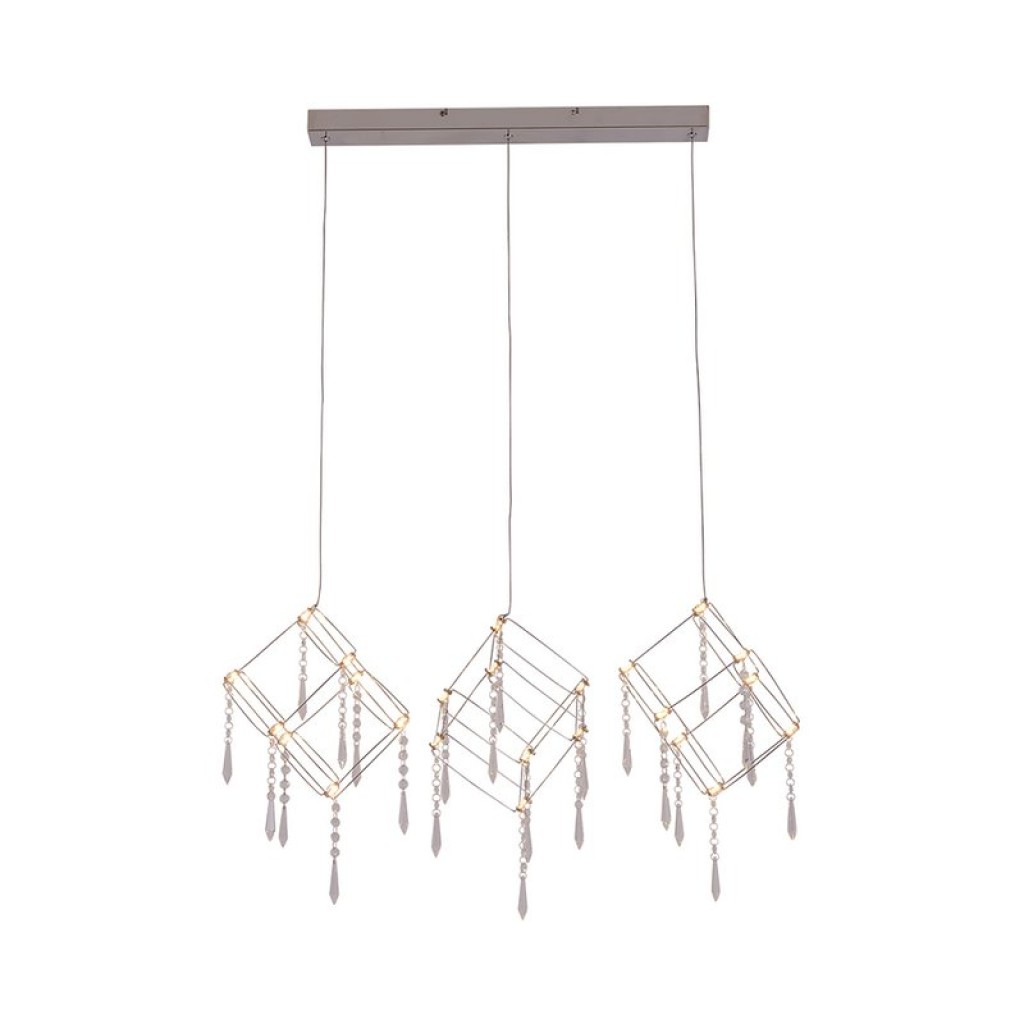 LED pendant lamp "Araneus" metal and plastic in chrome, with firmly built -in LEDs, 80 cm long, lighting for living room, dining room or office