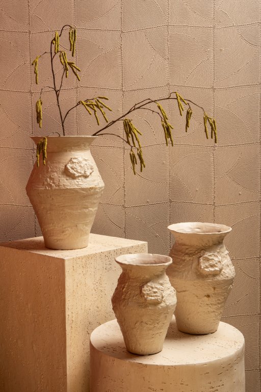 Leandra Beige Round Ceramic Jar Rough Structure S