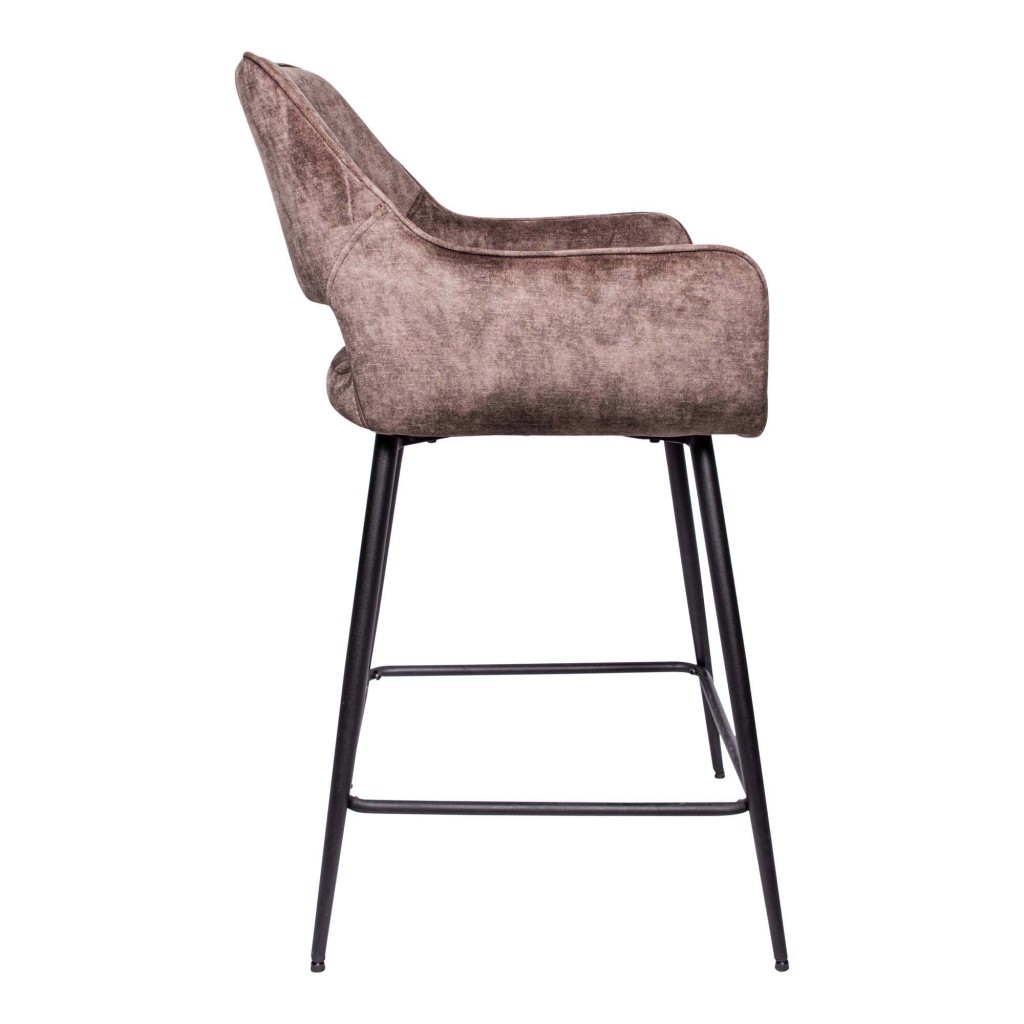 Fal LOW Velvet Brown Bar Stool Black Metal Leg