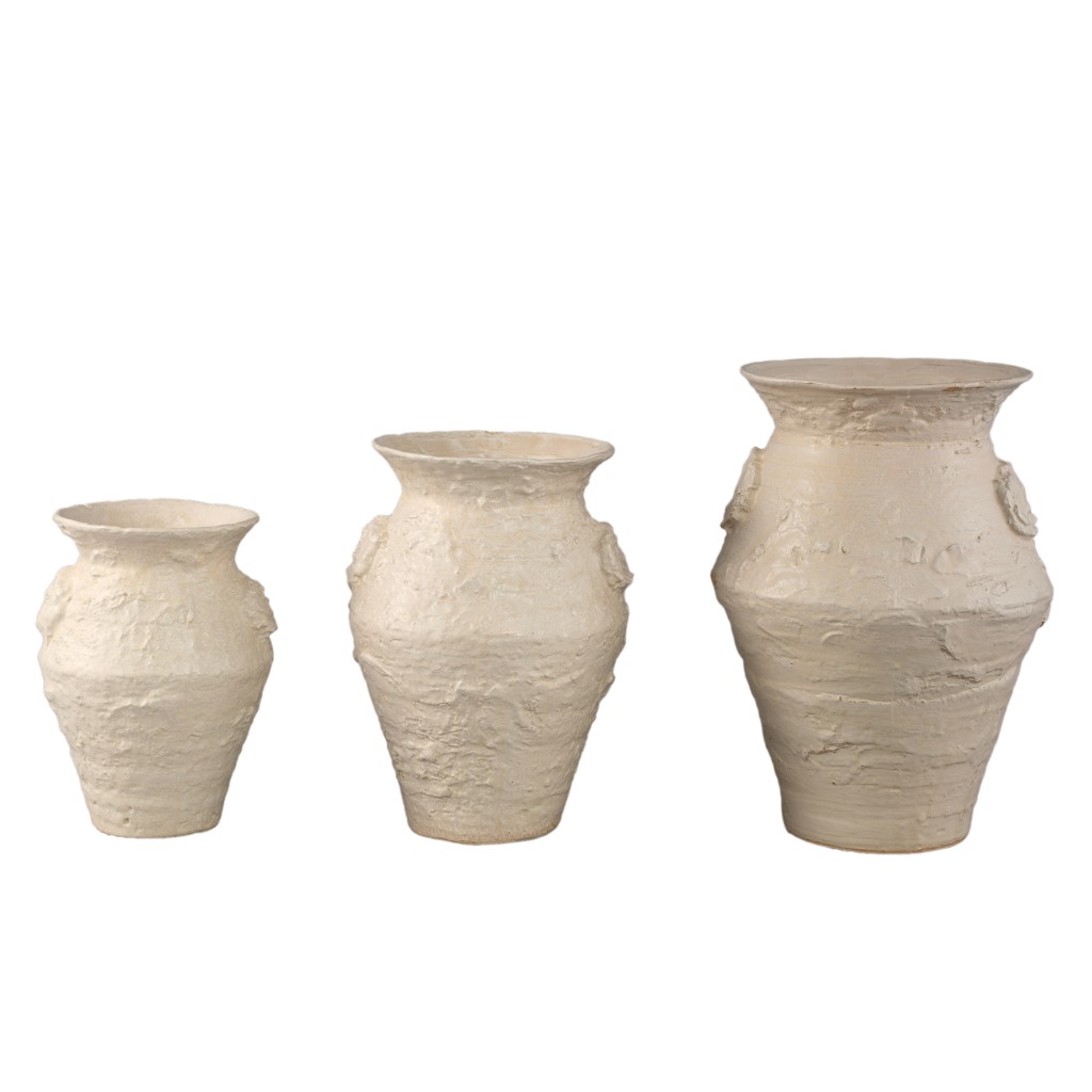 Leandra Beige Round Ceramic Jar Rough Structure M